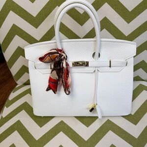 Elegant White Handbag with Scarf Accent